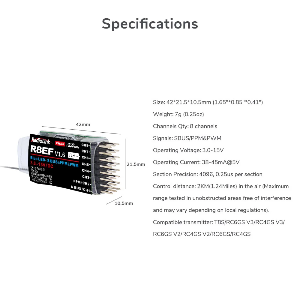 Radiolink R8EF Receiver 2.4G 8 - Receiver Sbus 8Ch ulasan dan harga
